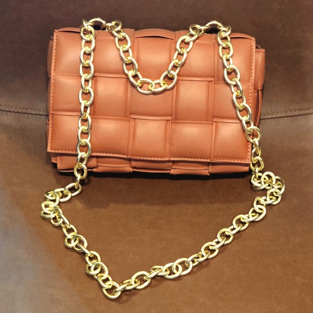 BellaLuna Quilted Chain Shoulder Bag-Camel